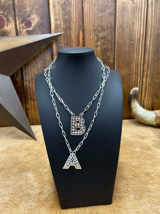 Sterling Silver Initial Necklace-Necklaces-LJ Turquoise-Lucky J Boots & More, Women's, Men's, & Kids Western Store Located in Carthage, MO