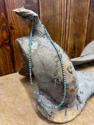 Piper Necklace, Navajo pearl necklace, authentic turquoise jewelry, 16-inch turquoise necklace, Western-style jewelry, Southwestern beaded necklace, silver and turquoise necklace