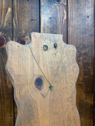 Turquoise necklace, boho jewelry, gold pendant, layering necklace, southwestern style, dainty jewelry, brass necklace, bohemian accessories, turquoise cross necklace, teardrop pendant.