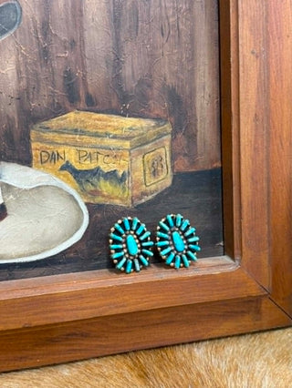 Turquoise cluster earrings, brass post earrings, southwestern jewelry, boho stud earrings, vintage-inspired jewelry, turquoise bohemian earrings, Layla earrings, western chic accessories.