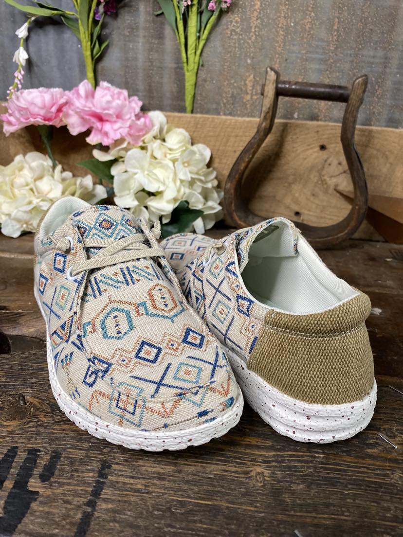 Womens Roper Hang Loose Sneaker in Tan Aztec-Women's Casual Shoes-Roper-Lucky J Boots & More, Women's, Men's, & Kids Western Store Located in Carthage, MO