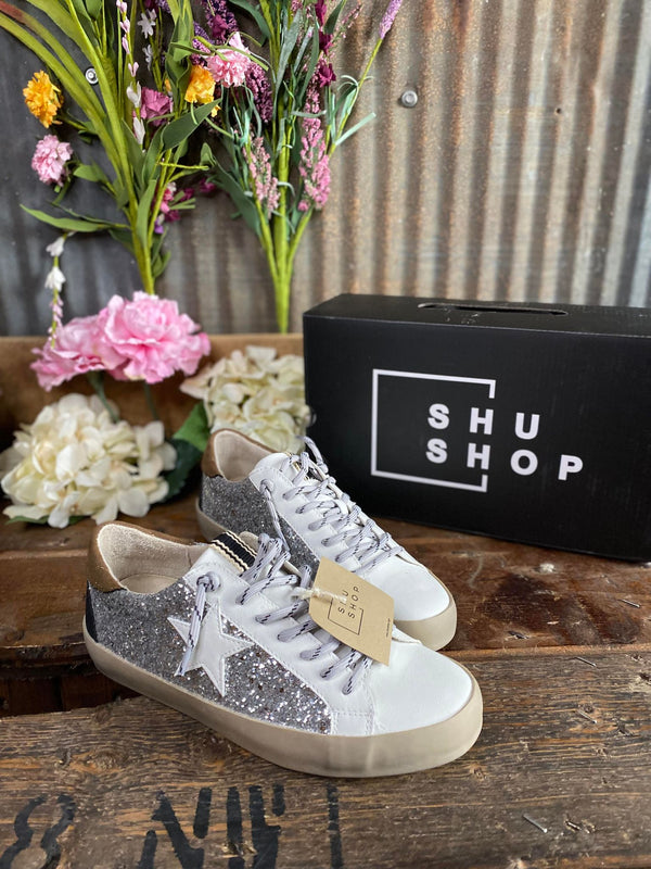 Shu Shop Paula Sneaker in Silver Sparkle-Women's Casual Shoes-Shu Shop-Lucky J Boots & More, Women's, Men's, & Kids Western Store Located in Carthage, MO