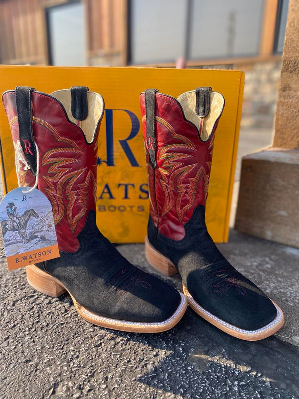 Men's R Watson Black Boar/ Barn Red Cowhide-Men's Boots-R. Watson-Lucky J Boots & More, Women's, Men's, & Kids Western Store Located in Carthage, MO