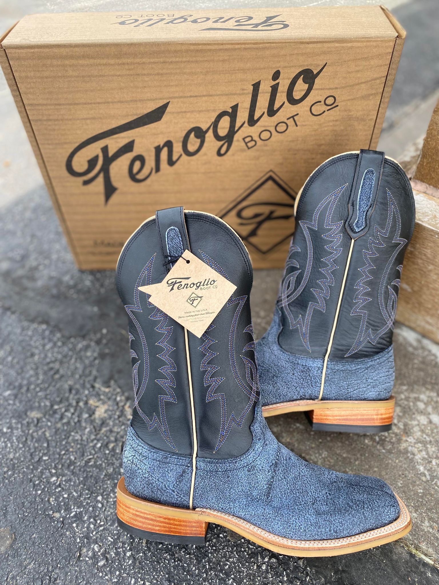 Men's Fenoglio Navy Cape Buffalo W/Black-Men's Boots-Fenoglio Boots-Lucky J Boots & More, Women's, Men's, & Kids Western Store Located in Carthage, MO