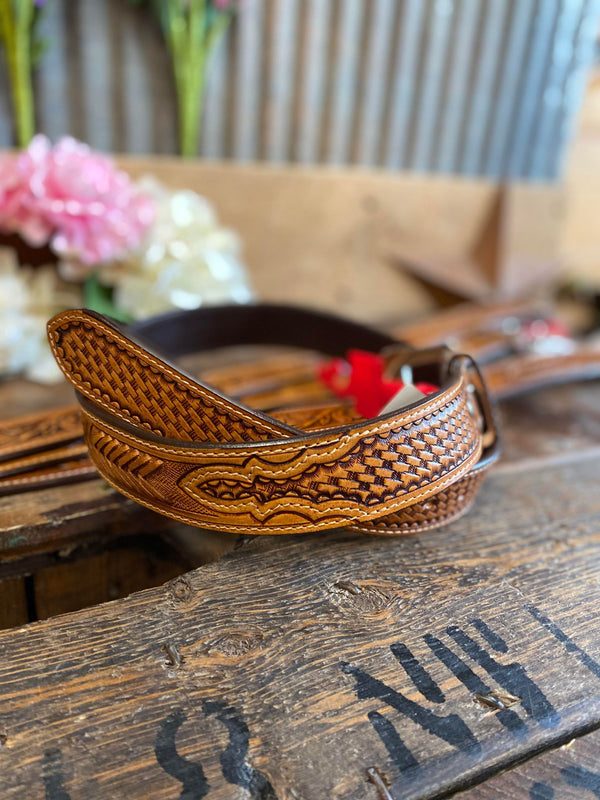 Men's Ranger Natural Lace & Tooled Belt-Men's Belts-WESTERN FASHION ACCESSORIES-Lucky J Boots & More, Women's, Men's, & Kids Western Store Located in Carthage, MO