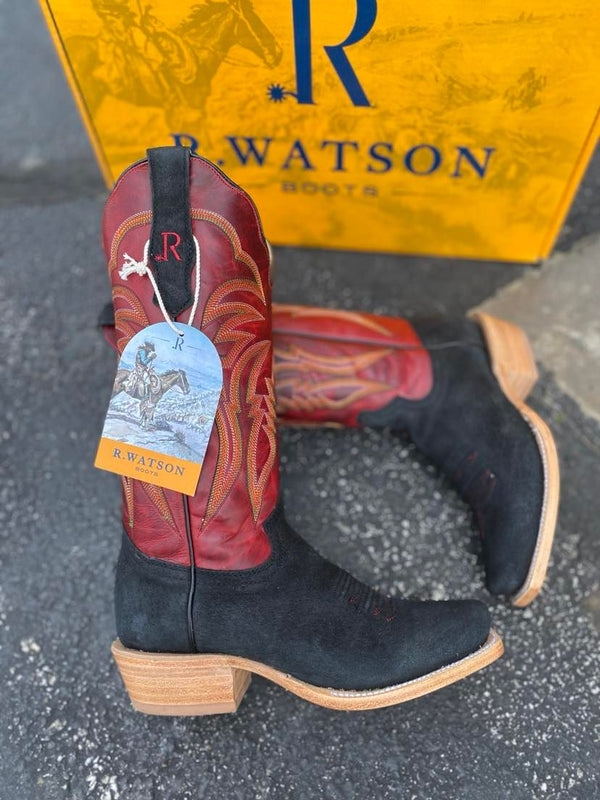 Women's R Watson Black Boar/ Barn Red Cowhide-Women's Boots-R. Watson-Lucky J Boots & More, Women's, Men's, & Kids Western Store Located in Carthage, MO