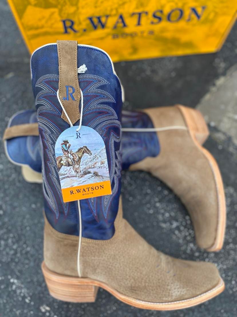 Men's R Watson Cafe Boar w/ Azul Sinatra Cowhide-Men's Boots-R. Watson-Lucky J Boots & More, Women's, Men's, & Kids Western Store Located in Carthage, MO