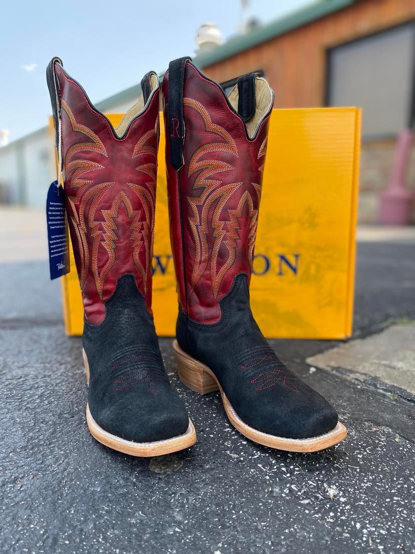 Women's R Watson Black Boar/ Barn Red Cowhide-Women's Boots-R. Watson-Lucky J Boots & More, Women's, Men's, & Kids Western Store Located in Carthage, MO