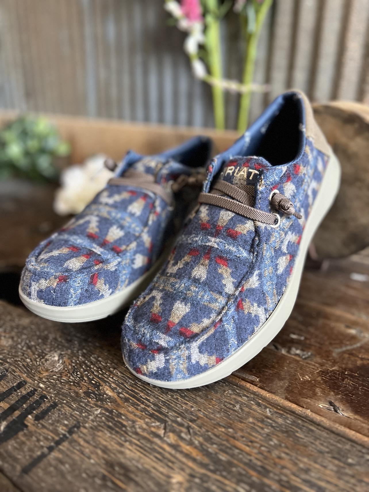 Men's Ariat Hilo Stretch Lace Sneakers in Wooly Blue Aztec-Men's Casual Shoes-Ariat-Lucky J Boots & More, Women's, Men's, & Kids Western Store Located in Carthage, MO