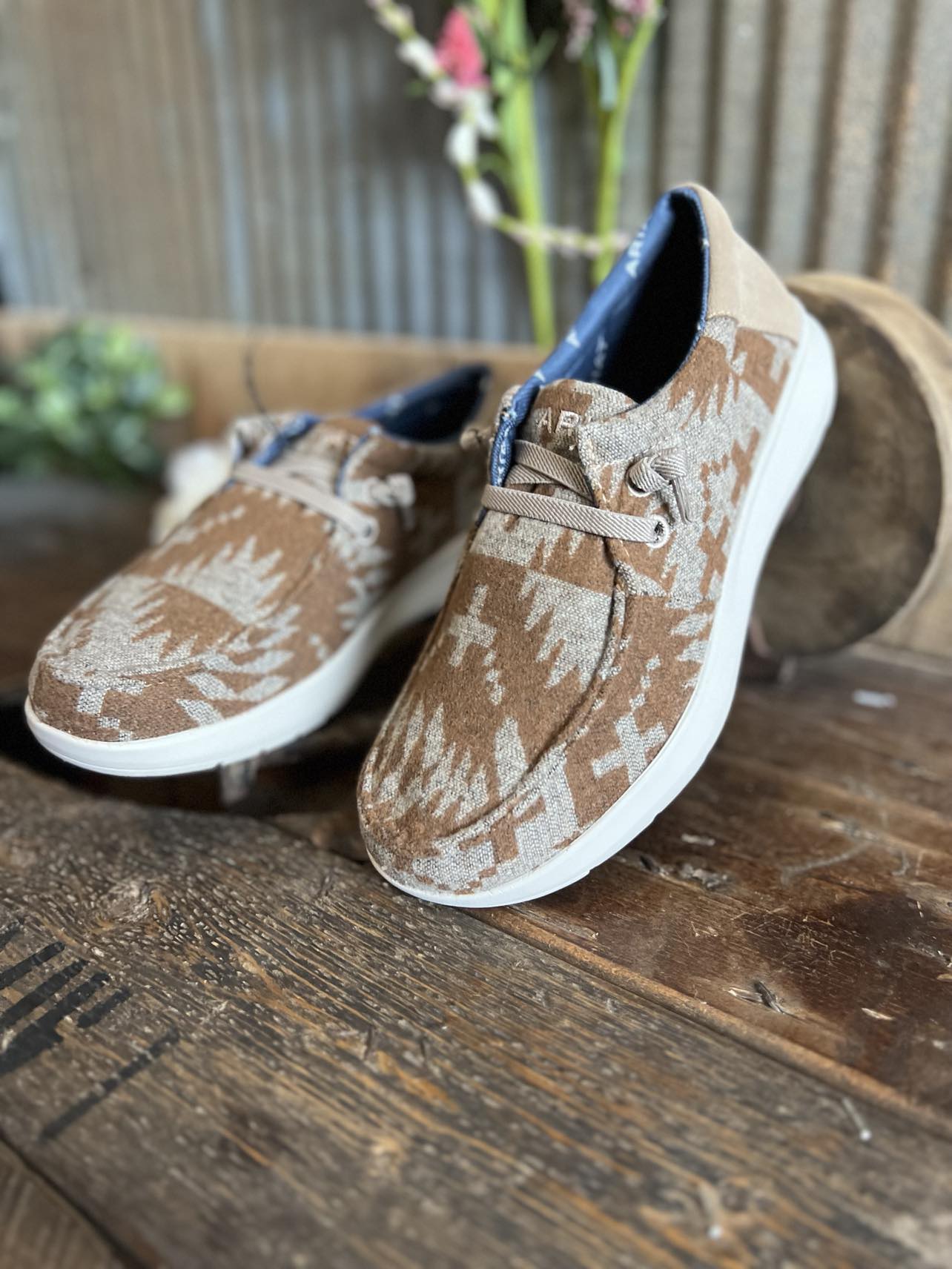 Men's Ariat Hilo Stretch Lace Sneakers in Wooly Tan Aztec-Men's Casual Shoes-Ariat-Lucky J Boots & More, Women's, Men's, & Kids Western Store Located in Carthage, MO