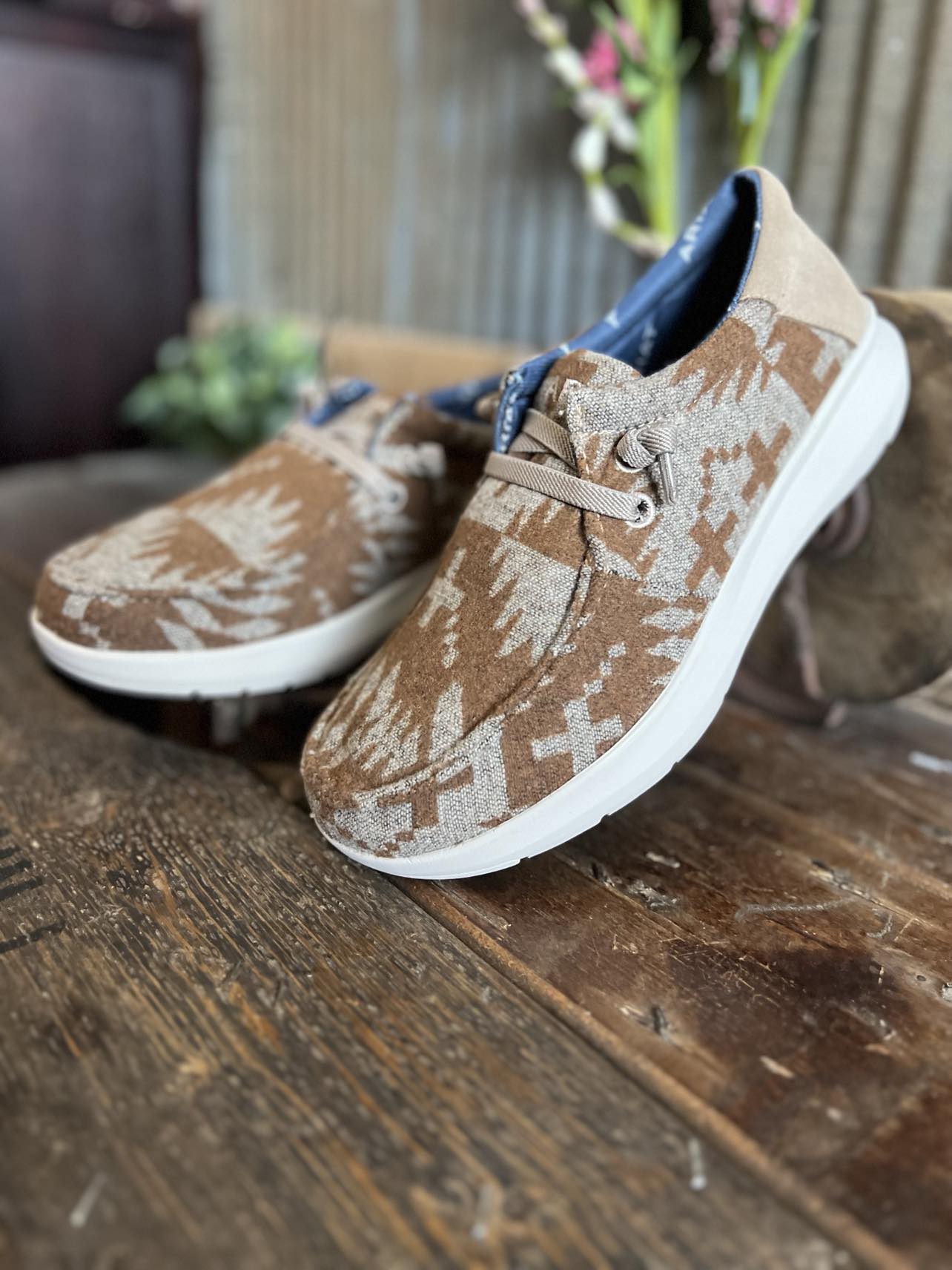 Men's Ariat Hilo Stretch Lace Sneakers in Wooly Tan Aztec-Men's Casual Shoes-Ariat-Lucky J Boots & More, Women's, Men's, & Kids Western Store Located in Carthage, MO