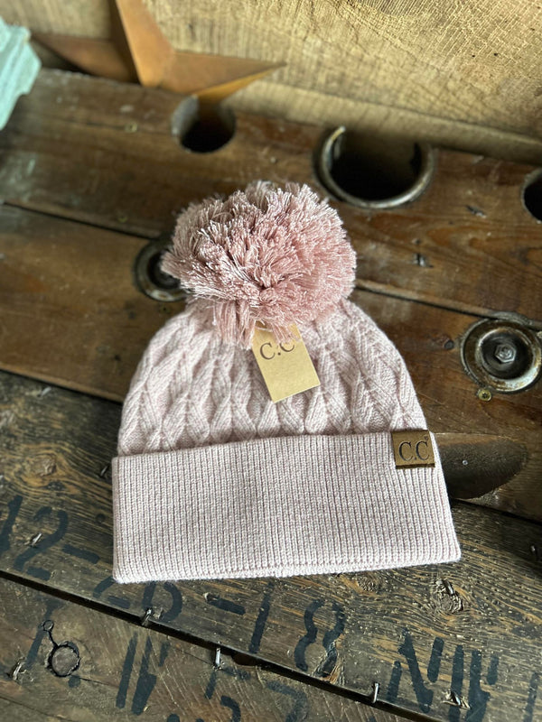 C.C Lurex Cable Knit Pom Beanie-Beanie/Gloves-C.C Beanies-Lucky J Boots & More, Women's, Men's, & Kids Western Store Located in Carthage, MO