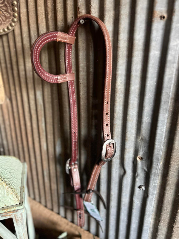 H1006 3/4" Double Stitch Single Ear Headstall-HEADSTALL-Berlin Leather-Lucky J Boots & More, Women's, Men's, & Kids Western Store Located in Carthage, MO