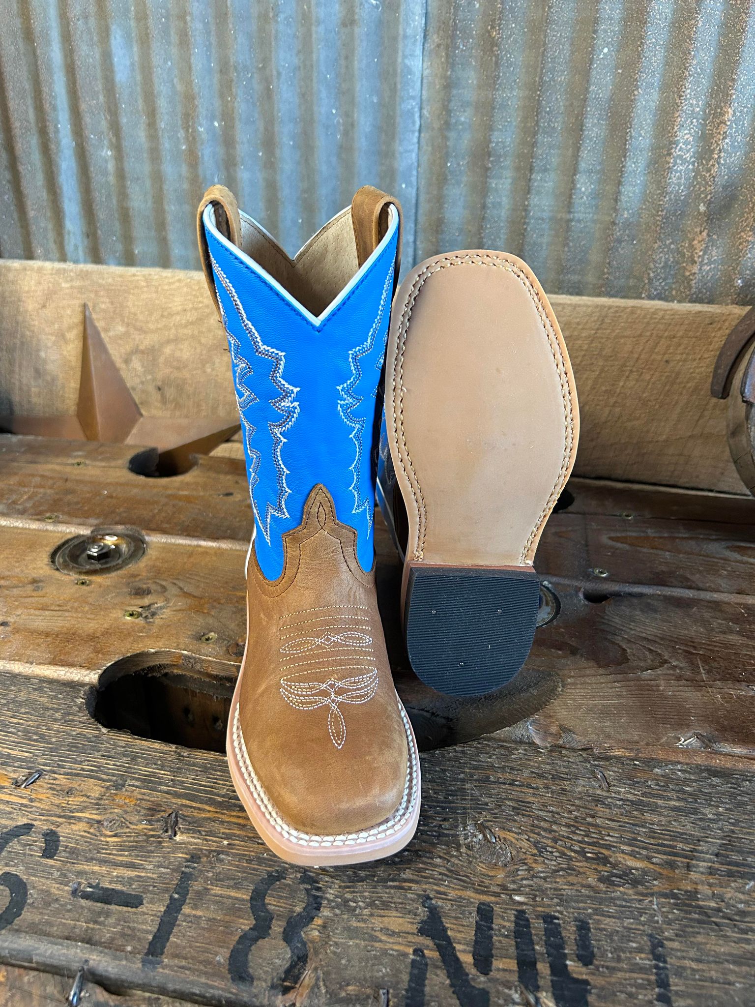 Horse Power Kids Pecan Barking Iron Boots-Kids Boots-Horse Power-Lucky J Boots & More, Women's, Men's, & Kids Western Store Located in Carthage, MO