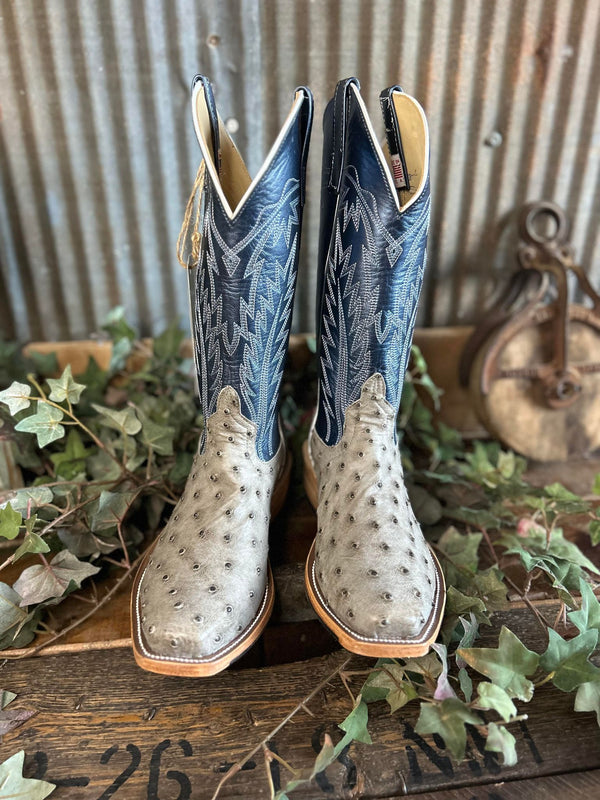 Men's AB Blue Luster Kidskin Full Quill Ostrich Boots-Men's Boots-Anderson Bean-Lucky J Boots & More, Women's, Men's, & Kids Western Store Located in Carthage, MO