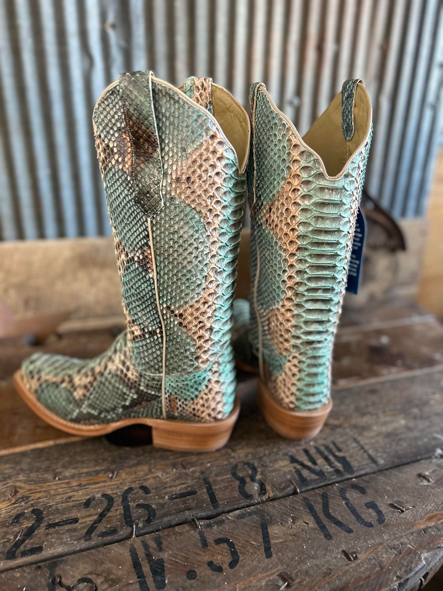 R. Watson Teal and Copper Python Boots-Women's Boots-R. Watson-Lucky J Boots & More, Women's, Men's, & Kids Western Store Located in Carthage, MO