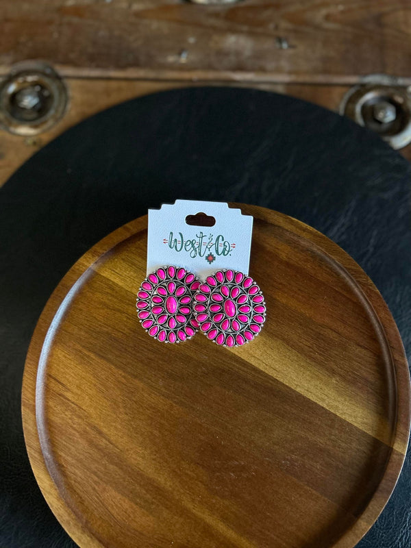 West & Co. Large Pink Cluster Earring-Earrings-WEST & CO-Lucky J Boots & More, Women's, Men's, & Kids Western Store Located in Carthage, MO