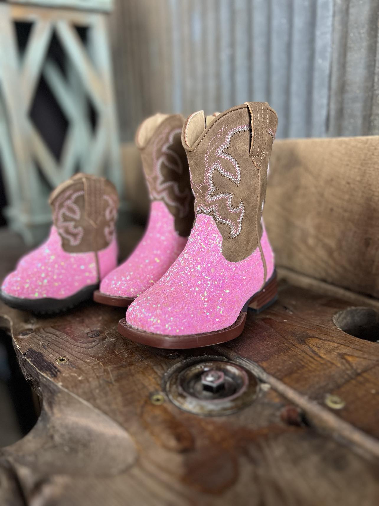 Roper Kids Pink Glitter Sparkle Boots-Kids Boots-Karman-Lucky J Boots & More, Women's, Men's, & Kids Western Store Located in Carthage, MO