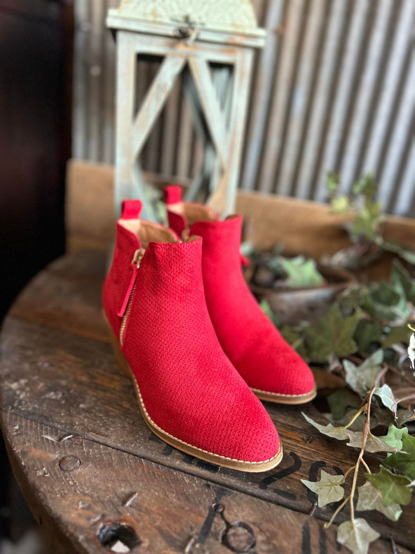 Boutique Spooktacular Red Suede Booties *Final Sale*-Women's Booties-Corkys Footwear-Lucky J Boots & More, Women's, Men's, & Kids Western Store Located in Carthage, MO