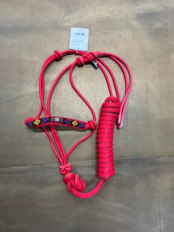 Red Beaded Overlay Rope Halter 8055-HALTER-Mustang Manufacturing Corp-Lucky J Boots & More, Women's, Men's, & Kids Western Store Located in Carthage, MO
