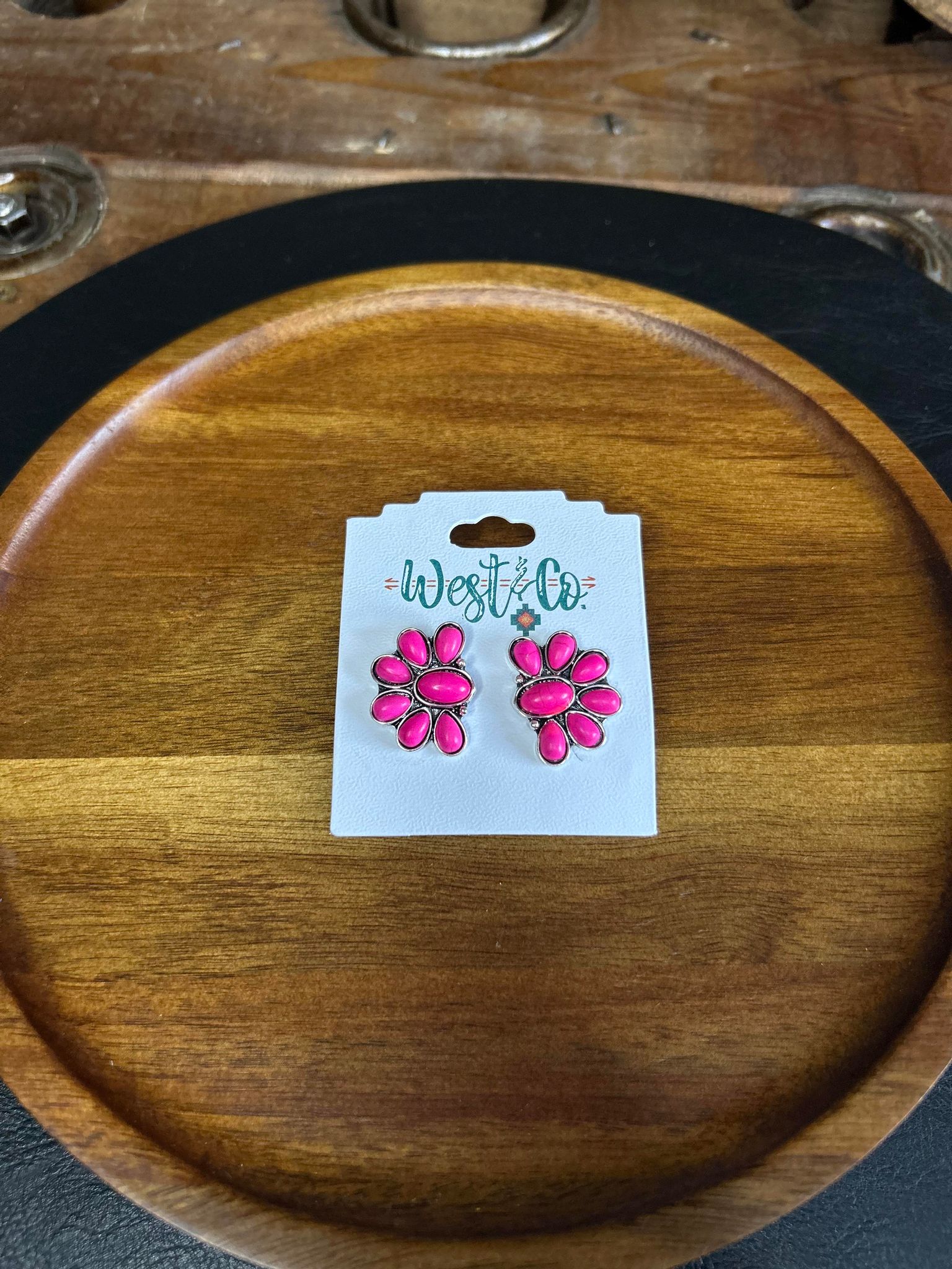 West & Co. Half Flower Post Earring-Earrings-WEST & CO-Lucky J Boots & More, Women's, Men's, & Kids Western Store Located in Carthage, MO