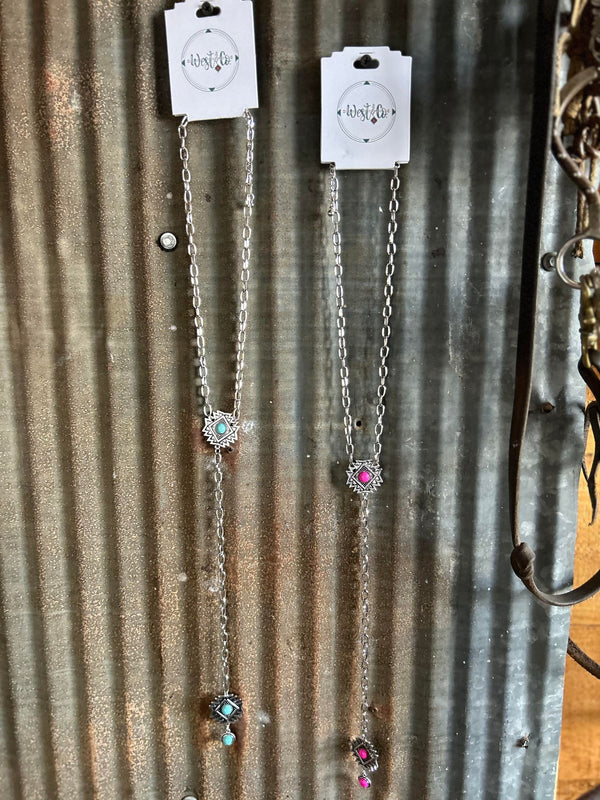 West & Co. Tail Silver Chain Lariat Necklace-Necklaces-WEST & CO-Lucky J Boots & More, Women's, Men's, & Kids Western Store Located in Carthage, MO