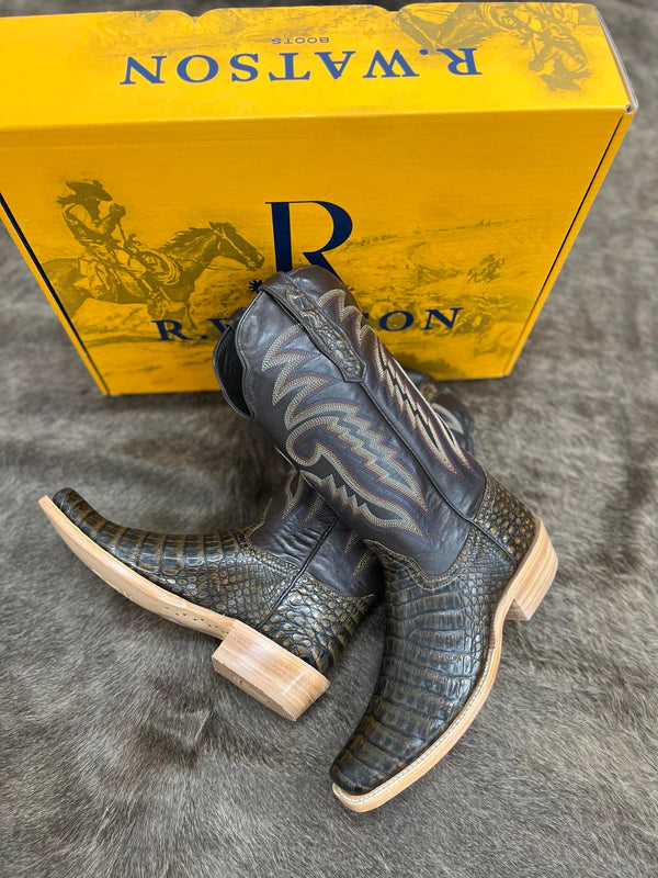 R. Watson Golden Chocolate Caiman Belly & Vintage Amber Calf-Men's Boots-R. Watson-Lucky J Boots & More, Women's, Men's, & Kids Western Store Located in Carthage, MO