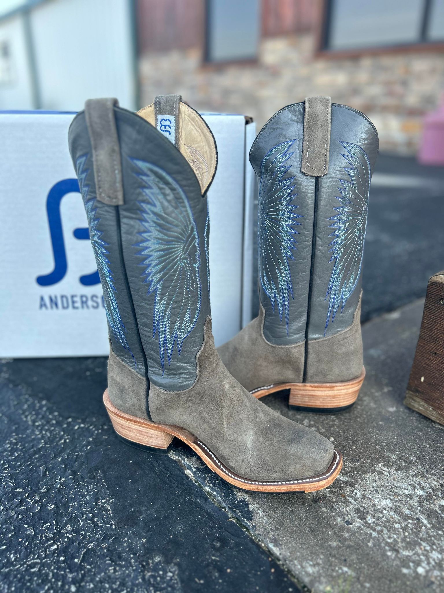 Men's AB Stone Waxy Kudu & Charcoal Kidskin-Men's Boots-Anderson Bean-Lucky J Boots & More, Women's, Men's, & Kids Western Store Located in Carthage, MO