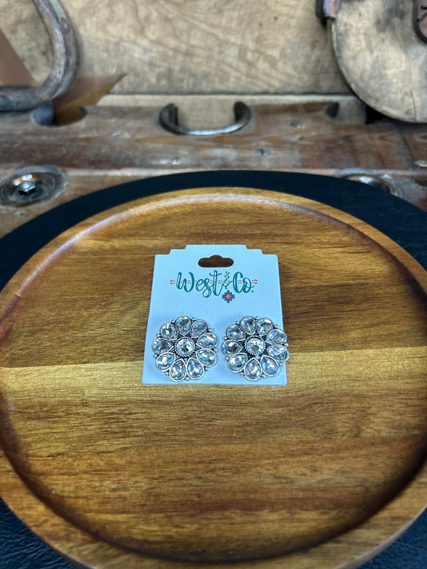 West & Co. Burnished Silver Flower Stud Earring-Earrings-WEST & CO-Lucky J Boots & More, Women's, Men's, & Kids Western Store Located in Carthage, MO