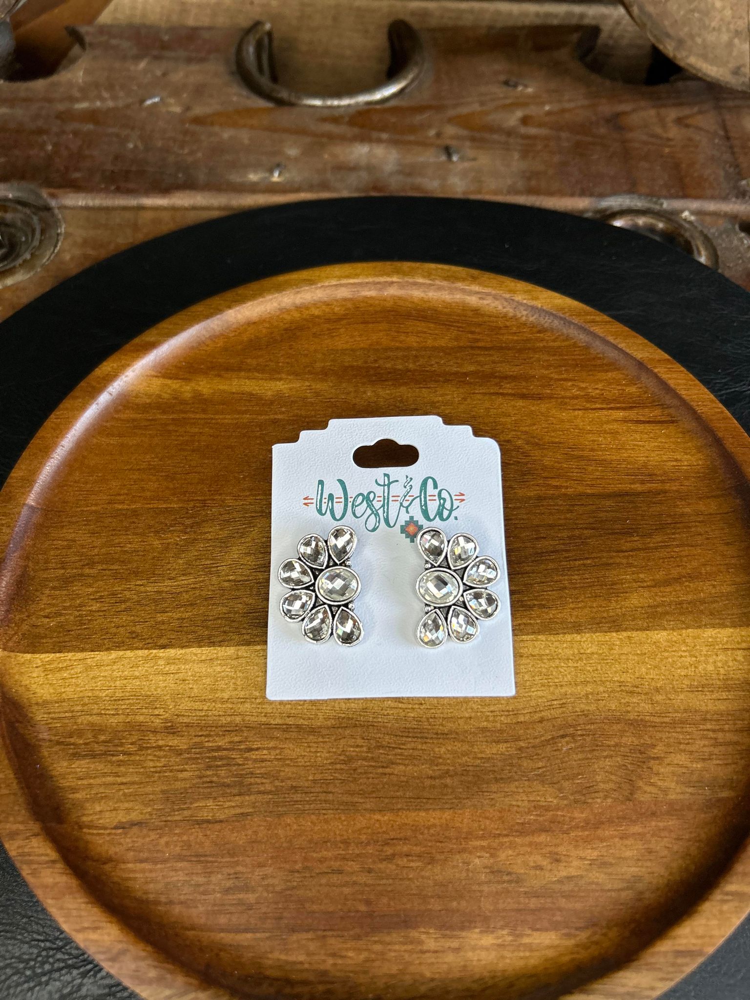 West & Co. Half Flower Post Earring-Earrings-WEST & CO-Lucky J Boots & More, Women's, Men's, & Kids Western Store Located in Carthage, MO