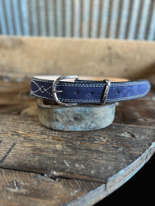 B1200 - Navy Suede Belt-Belts-DOUBLE J SADDLERY-Lucky J Boots & More, Women's, Men's, & Kids Western Store Located in Carthage, MO