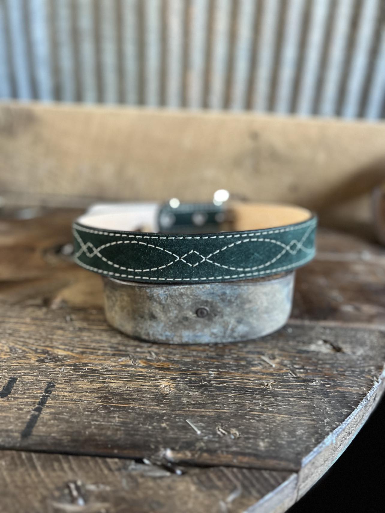B1210 - Forest Green Suede Belt-Belts-DOUBLE J SADDLERY-Lucky J Boots & More, Women's, Men's, & Kids Western Store Located in Carthage, MO