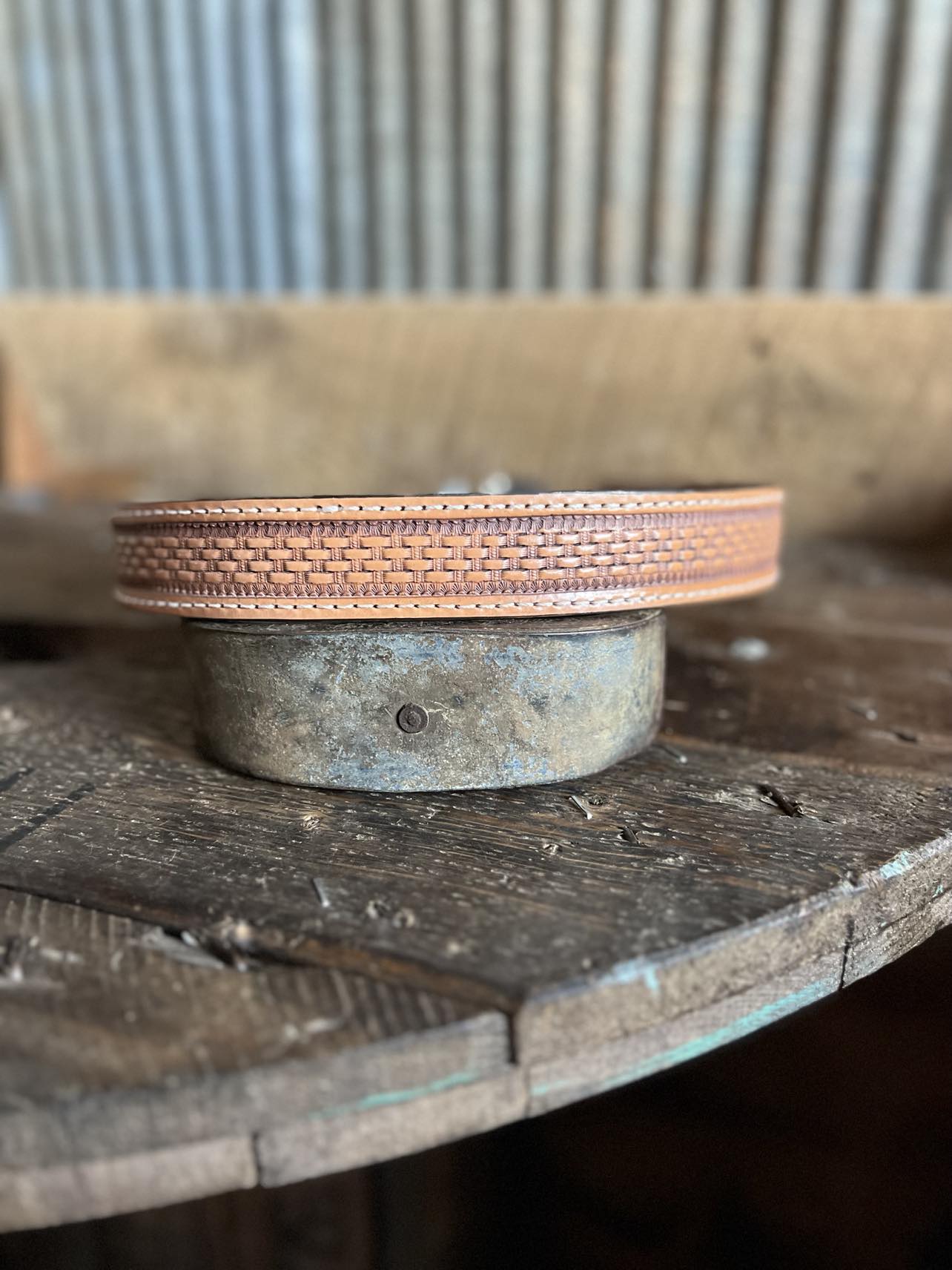 B574 - Straight Natural W/ Basketweave Tooling-Belts-DOUBLE J SADDLERY-Lucky J Boots & More, Women's, Men's, & Kids Western Store Located in Carthage, MO