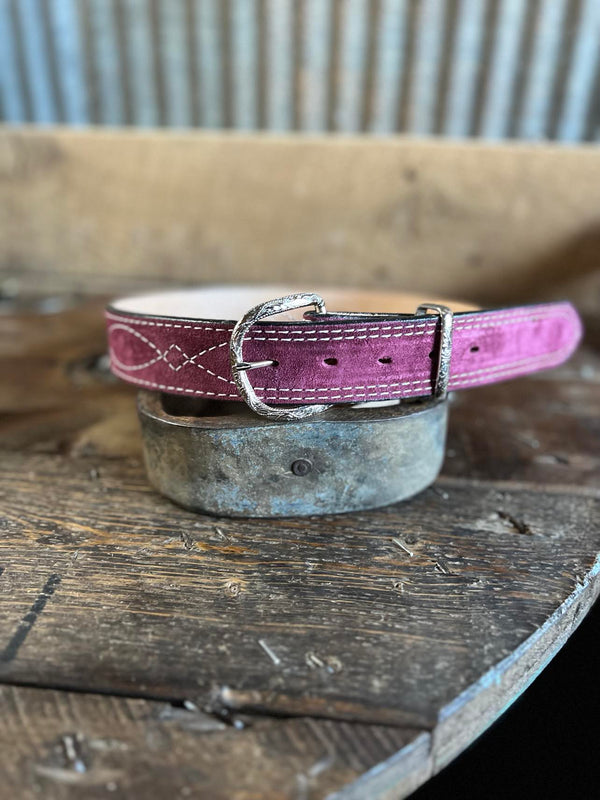 B1220 - Burgundy Suede Belt-Belts-DOUBLE J SADDLERY-Lucky J Boots & More, Women's, Men's, & Kids Western Store Located in Carthage, MO
