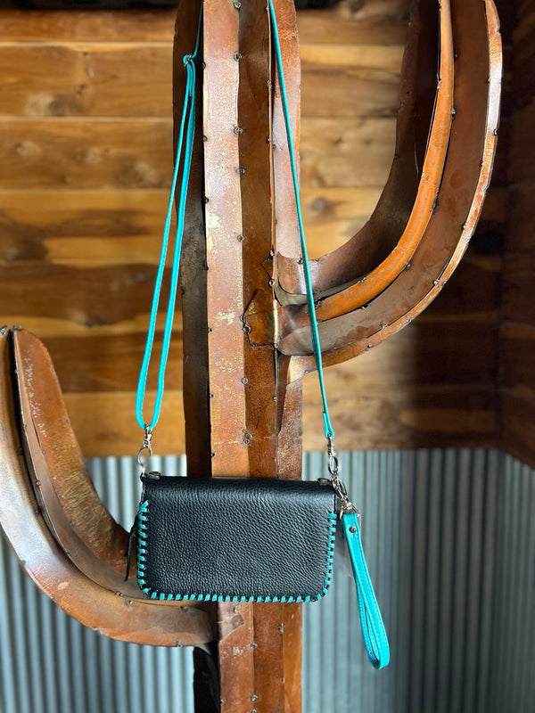 CO208 - Black & Turquoise Clutch Organizer-Handbags-DOUBLE J SADDLERY-Lucky J Boots & More, Women's, Men's, & Kids Western Store Located in Carthage, MO
