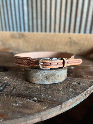 B574 - Straight Natural W/ Basketweave Tooling-Belts-DOUBLE J SADDLERY-Lucky J Boots & More, Women's, Men's, & Kids Western Store Located in Carthage, MO