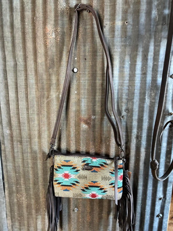 Justin North Jacquard Small Crossbody in Taupe Aztec-Handbags-TRENDITIONS-Lucky J Boots & More, Women's, Men's, & Kids Western Store Located in Carthage, MO