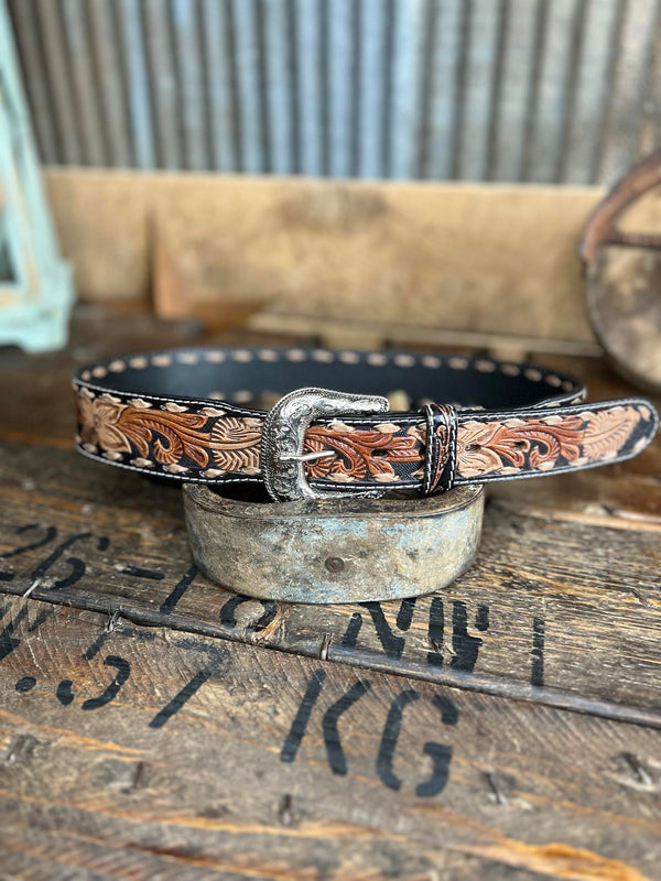 Ariat Floral Tooled Belt W/ Brown Buck Stitch-Belts-M & F Western Products-Lucky J Boots & More, Women's, Men's, & Kids Western Store Located in Carthage, MO