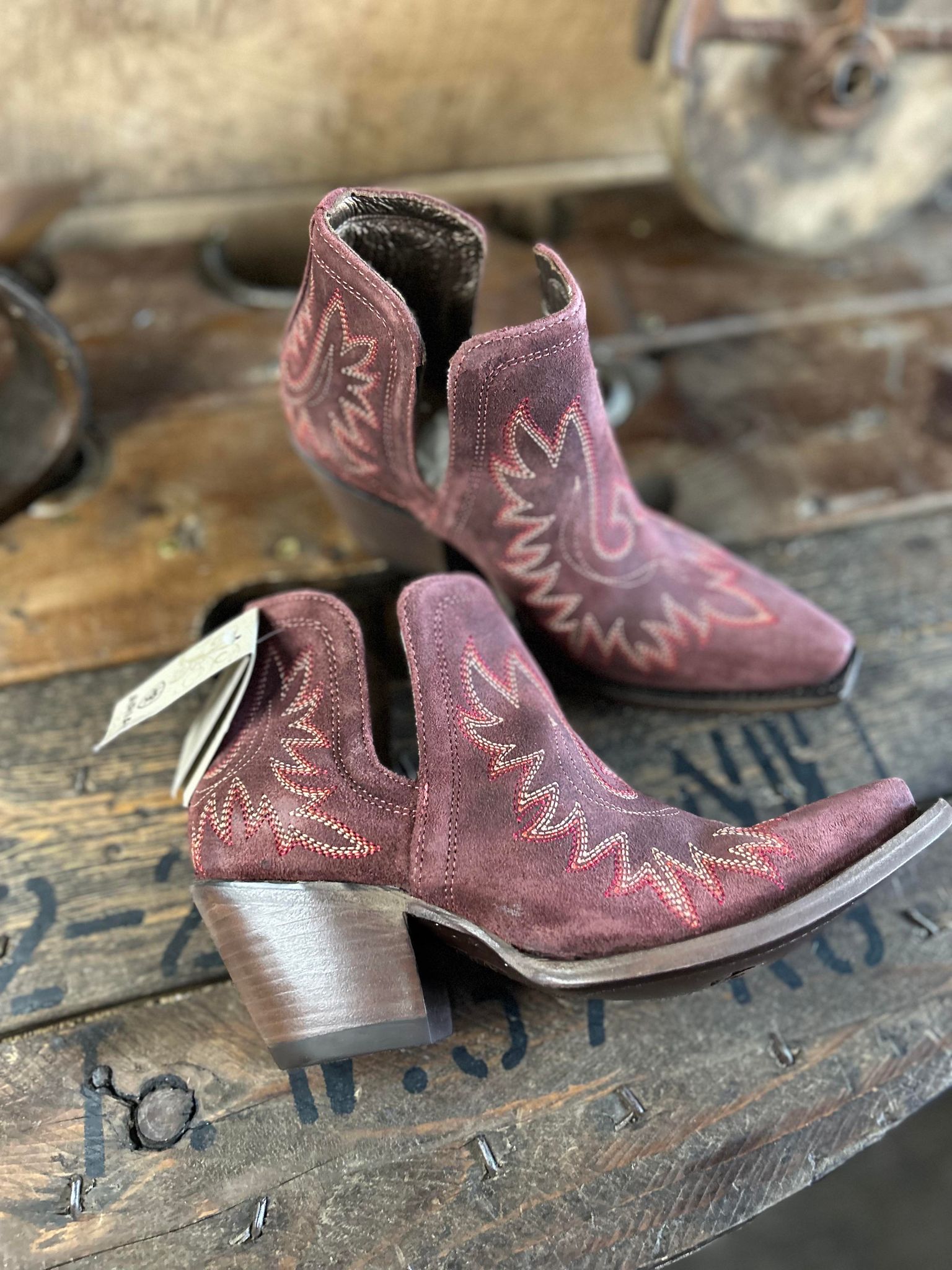 Women's Ariat Merlot Suede Dixon Booties-Women's Booties-Ariat-Lucky J Boots & More, Women's, Men's, & Kids Western Store Located in Carthage, MO