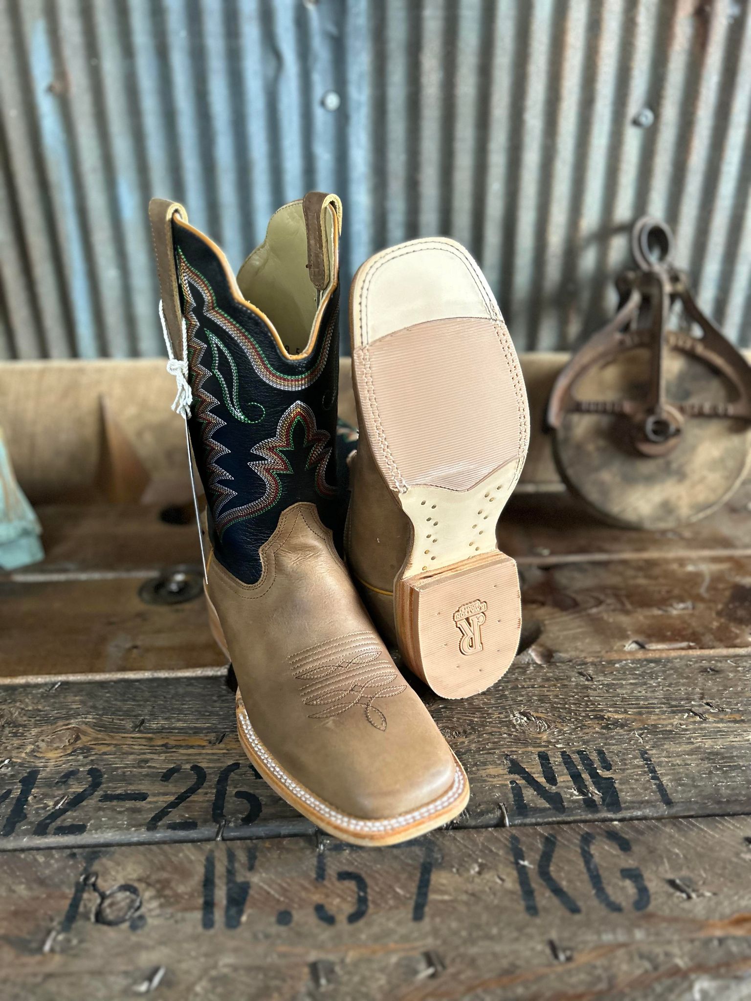 Men's R. Watson Dune Tan & Black Cowhide Square Toe Boots-Men's Boots-R. Watson-Lucky J Boots & More, Women's, Men's, & Kids Western Store Located in Carthage, MO