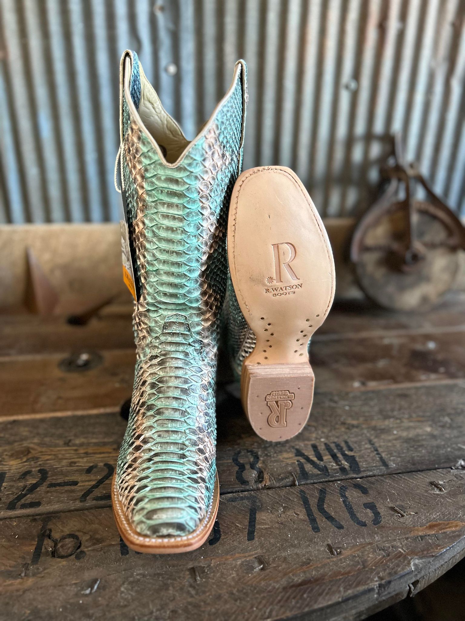 R. Watson Teal and Copper Python Boots-Women's Boots-R. Watson-Lucky J Boots & More, Women's, Men's, & Kids Western Store Located in Carthage, MO
