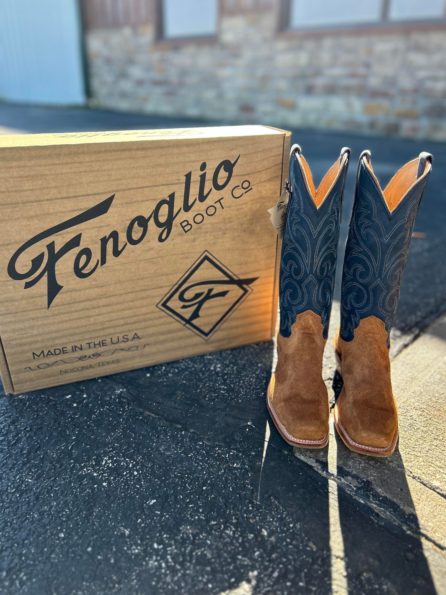 Fenoglio Tan Fuji Roughout W/ Blue Troya-Women's Boots-Fenoglio Boots-Lucky J Boots & More, Women's, Men's, & Kids Western Store Located in Carthage, MO