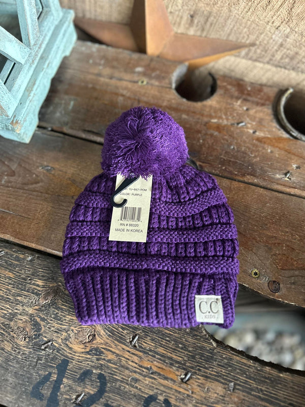 C.C Kids Solid Pom Beanie-Beanie/Gloves-C.C Beanies-Lucky J Boots & More, Women's, Men's, & Kids Western Store Located in Carthage, MO