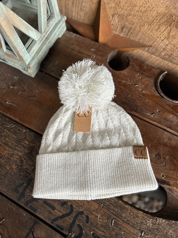 C.C Lurex Cable Knit Pom Beanie-Beanie/Gloves-C.C Beanies-Lucky J Boots & More, Women's, Men's, & Kids Western Store Located in Carthage, MO