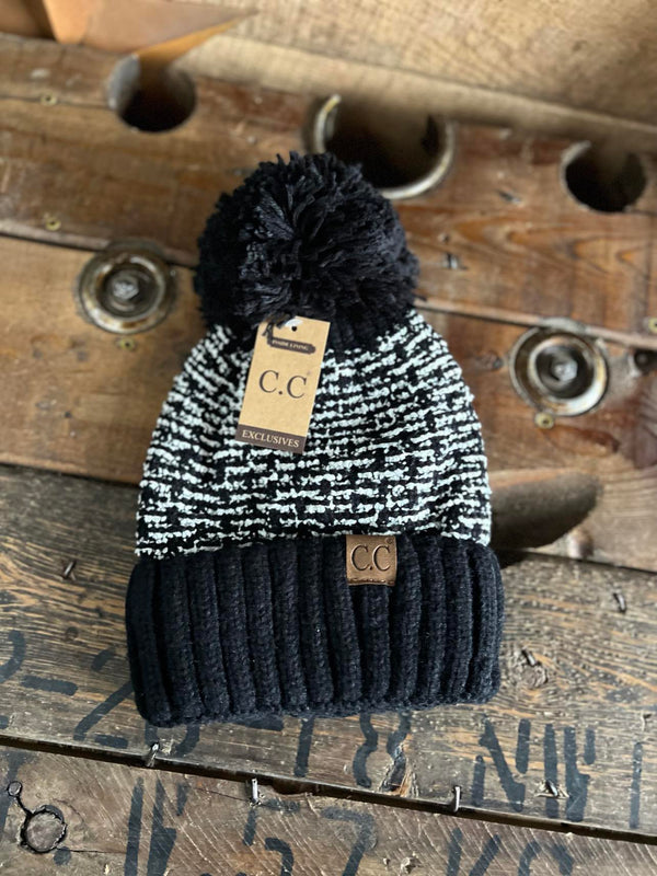 C.C Tweed Knit Knit Pom Beanie-Beanie/Gloves-C.C Beanies-Lucky J Boots & More, Women's, Men's, & Kids Western Store Located in Carthage, MO
