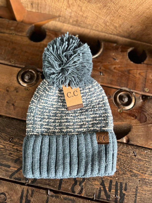 C.C Tweed Knit Knit Pom Beanie-Beanie/Gloves-C.C Beanies-Lucky J Boots & More, Women's, Men's, & Kids Western Store Located in Carthage, MO