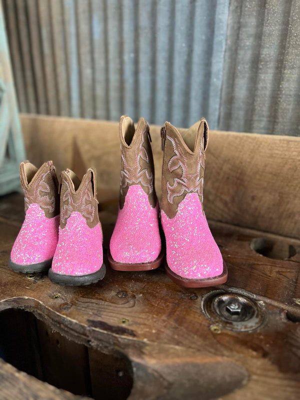 Roper Kids Pink Glitter Sparkle Boots-Kids Boots-Karman-Lucky J Boots & More, Women's, Men's, & Kids Western Store Located in Carthage, MO