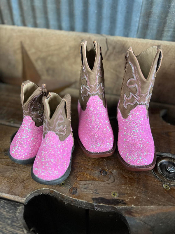 Roper Kids Pink Glitter Sparkle Boots-Kids Boots-Karman-Lucky J Boots & More, Women's, Men's, & Kids Western Store Located in Carthage, MO