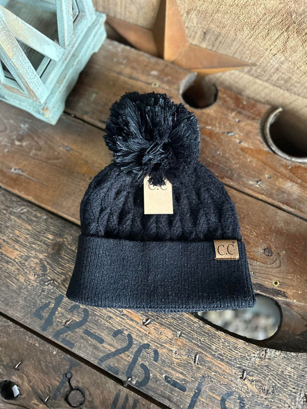 C.C Lurex Cable Knit Pom Beanie-Beanie/Gloves-C.C Beanies-Lucky J Boots & More, Women's, Men's, & Kids Western Store Located in Carthage, MO