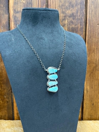 Turquoise necklace, sterling silver jewelry, handmade pendant, southwestern style, genuine turquoise stones, artisan silver necklace, boho jewelry, Cora necklace.